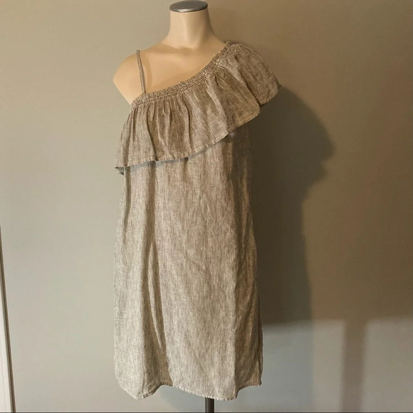 Beachlunchlounge Linen One Shoulder Dress M - Picture 2 of 14